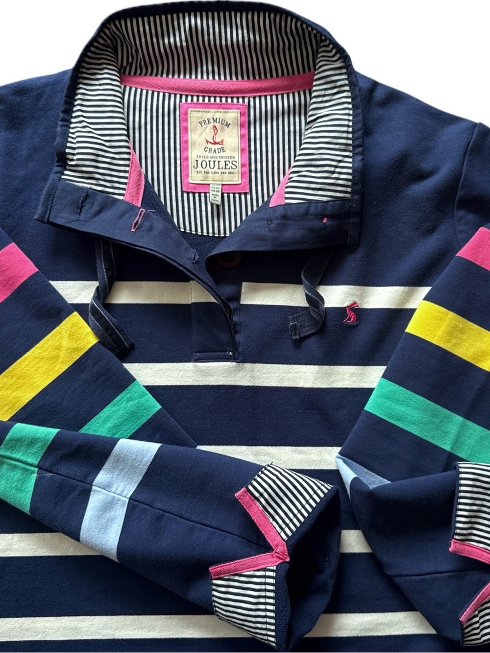 Joules Saunton Sweatshirt Womens XL Blue Multi-Striped Nautical Coastal Preppy - Picture 6 of 14